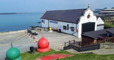 The picture show the Holyhead Maritime Museum from the small hill to the rear, the sea and harbour in the background