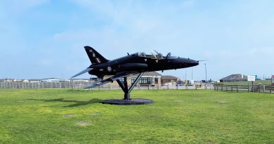 A picture of the Hawk jet at the entrance to RAF Valley